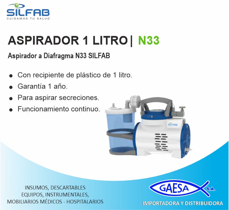 ASPIRADOR DE SECRECIONES USO CONTINUO 1.000 CC MOD N33V SILFAB