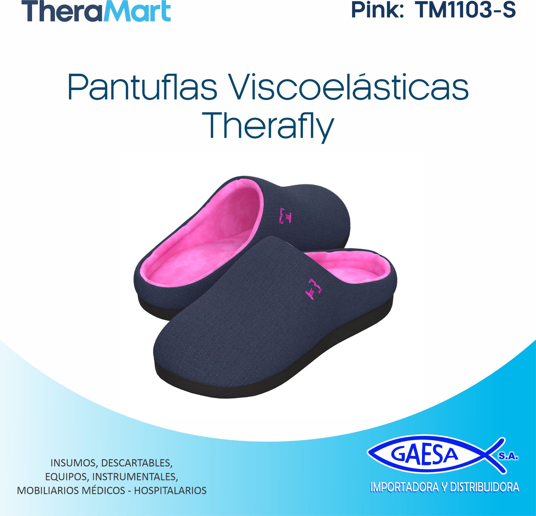 PANTUFLA VISCOELASTICA MOD TM1103-S THERAFLY THERAMART - ROSA - PEQUEÑO