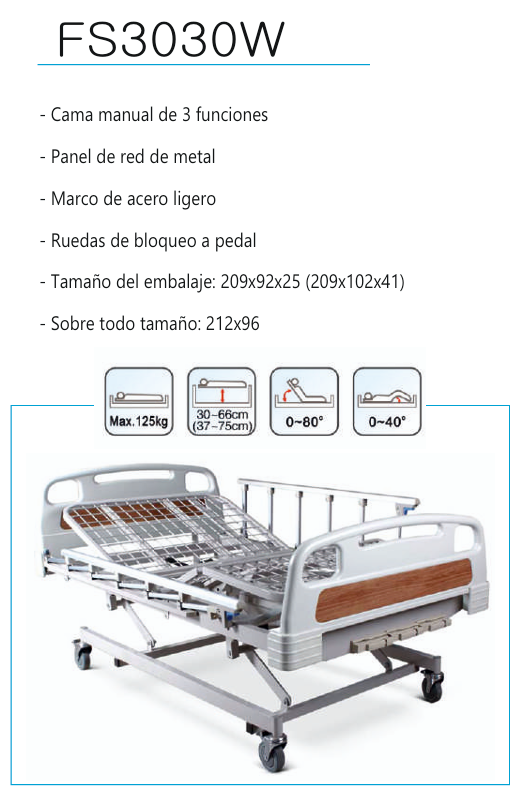 CAMA MANUAL 3 FUNCIONES MOD FS3030W FOSHAN - Imagen 2