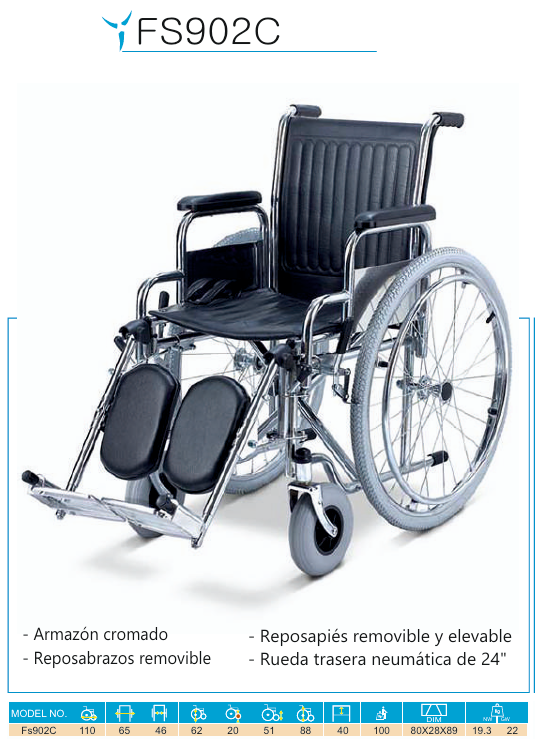 SILLA DE RUEDAS CROMADA MOD FS-902C FOSHAN - Imagen 2
