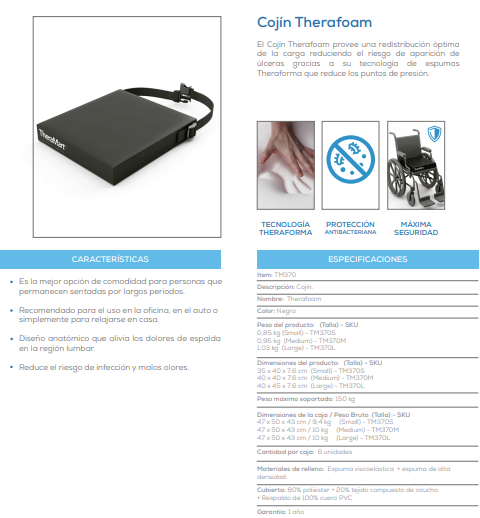 COJIN DE ESPUMA PARA SILLA DE RUEDAS MOD TM370 THERAFOAM THERAMART - Imagen 3