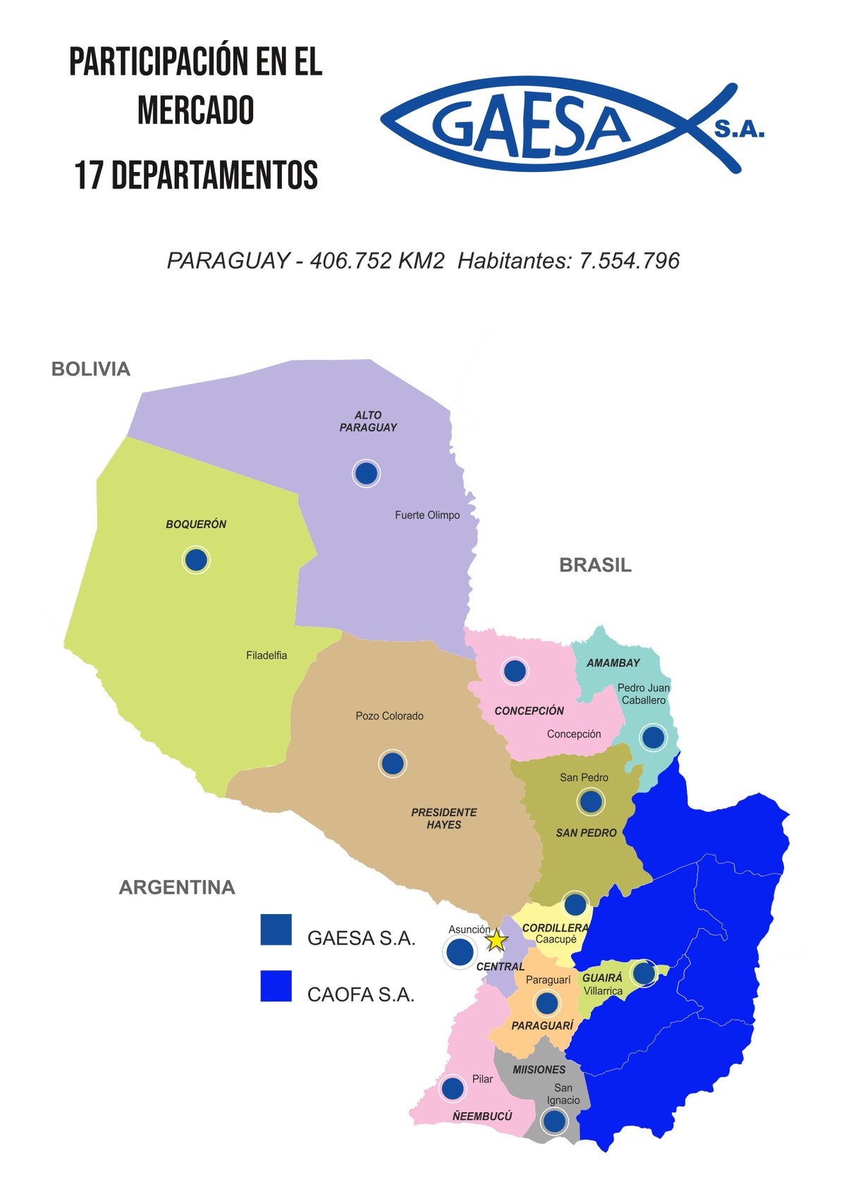 Mapa de cobertura de Gaesa S.A. y CAOFA S.A. en Paraguay